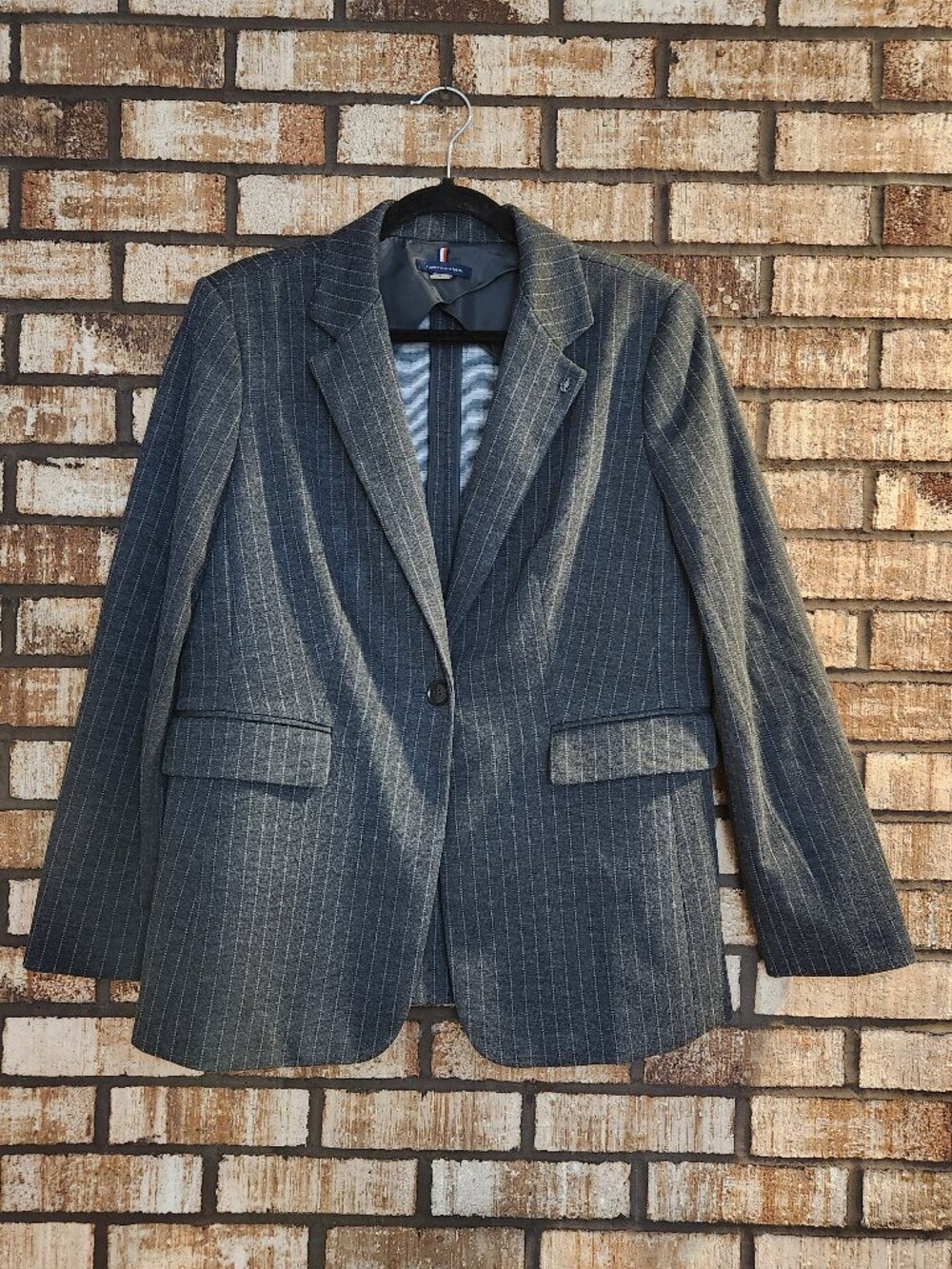 Tommy Hilfiger Grey Flanel Notch-Collar One-Button Blazer NWOT Size 16